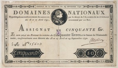 Billete de 50 libras, 29 de octubre de 1790 de French School
