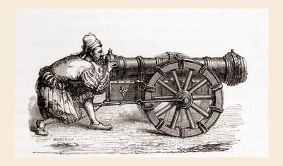 Un cañón alemán de carga por la recámara del siglo XVI, de Les Merveilles de la Science, publicado c.1870 (grabado) de French School