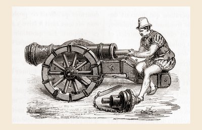 Un cañón alemán de carga por la recámara del siglo XVI, de Les Merveilles de la Science, publicado c.1870 de French School