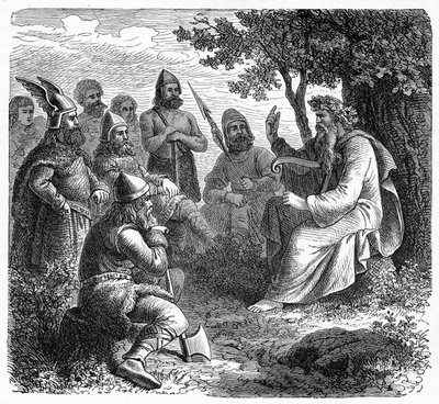 Un Bardo recitando a los Nórdicos, c.1882 de French School