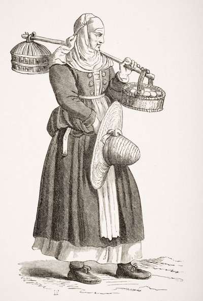 Un comerciante de huevos, según un grabado en madera del siglo XVI de Cesare Vecellio (1521-1601) de 