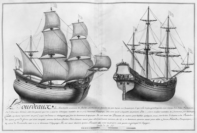 Un barco tienda holandés y una pinaza, Burdeos, ilustración de 
