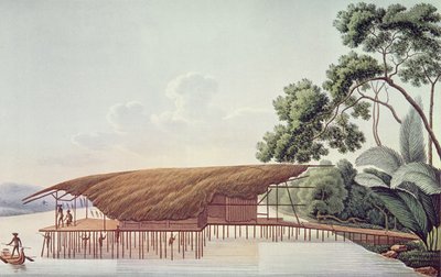 Una casa sobre el agua, Doreri, Golfo de Papúa, del Viaje alrededor del Mundo en la Corbeta La Coquille (1822-25) por Louis Isidore Duperrey de French School