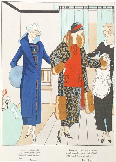Algunas bonitas novedades de Art-Gout-Beaute, trajes de Premet y Jean Patou, octubre de 1923 (litografía) de French School