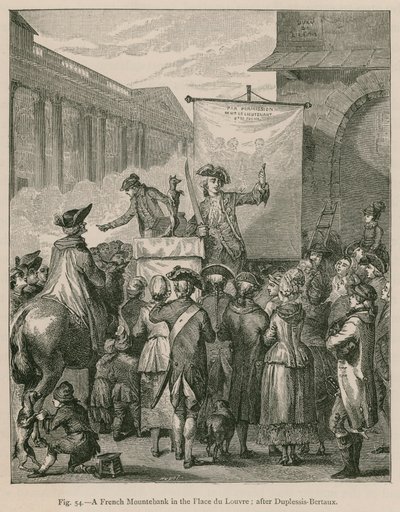 Un charlatán francés en la Place du Louvre; después de Duplessis-Bertaux de French School