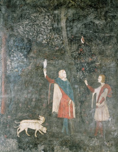 Un Caballero Cazando con Halcón, de la Sala del Ciervo, 1343 de French School