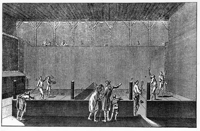 Un Jeu de Paume bajo el reinado de Luis XIV, basado en una impresión de la enciclopedia de Diderot y Alembert de French School
