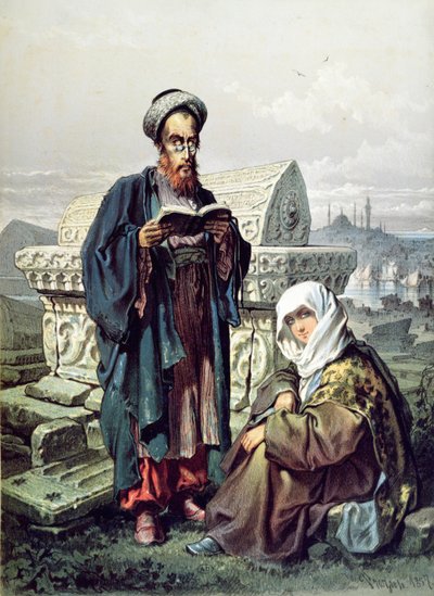 Una pareja judía en un cementerio en Constantinopla, 1857 de French School