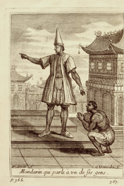 Un mandarín hablando con uno de sus súbditos, de Voyage du Siam des Peres Jesuites por Guy Tachard, 1688 de French School