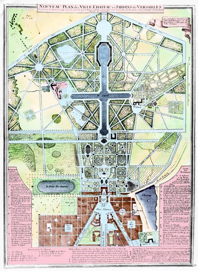 Un nuevo plan de la ciudad, el castillo y los jardines de Versalles, 1714 de French School