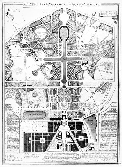 Un nuevo plano de la ciudad, el castillo y los jardines de Versalles, 1714 de French School