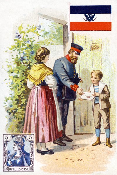 Un cartero en Alemania entregando una carta, finales del siglo XIX de French School