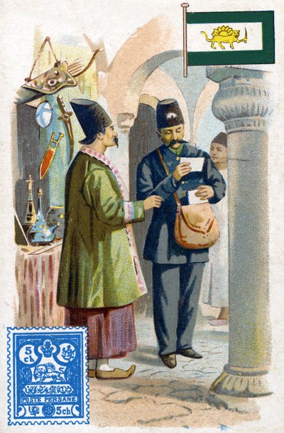 Un cartero en Persia entregando correo, finales del siglo XIX de French School