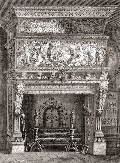 Una chimenea renacentista en el Museo Cluny, París, Francia, de 
