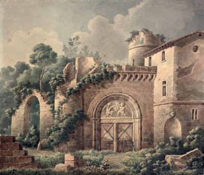 Un castillo en ruinas, c.1820 de French School