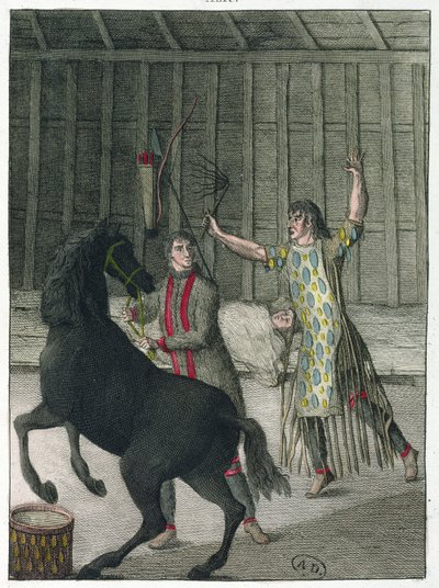 Un chamán desterrando los espíritus malignos de una persona enferma, Siberia, c.1811 de French School