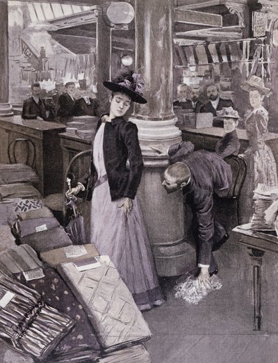 Un Ladrón en una Tienda por Departamentos en París, ilustración de Paradis des Dames, c.1895 de French School