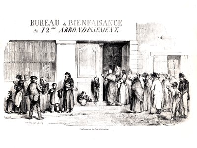 Una oficina de bienestar en el 12º distrito de París, c. 1870 de French School