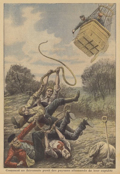 Un aeronauta castigando a campesinos alemanes por su avaricia de French School