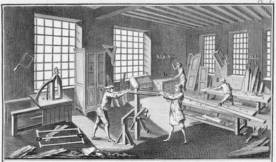 Taller de un ebanista, de la Encyclopedie des Sciences et Metiers de Denis Diderot (1713-84) publicada c.1770 de French School