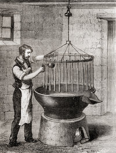 Un vendedor de velas en el siglo XIX, de "Les Merveilles de la Science", publicado hacia 1870 (grabado). de French School
