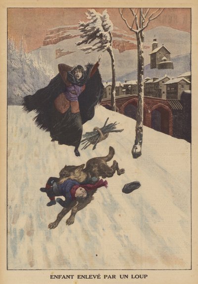 Un niño llevado por un lobo de French School