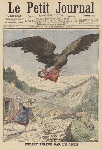 Un niño llevado por un águila en los Alpes italianos de French School