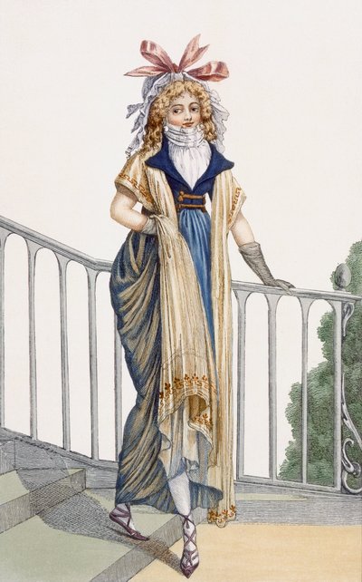 Vestido de paseo de estilo campestre, ilustración del Journal des Dames et des Modes, 1797 de French School