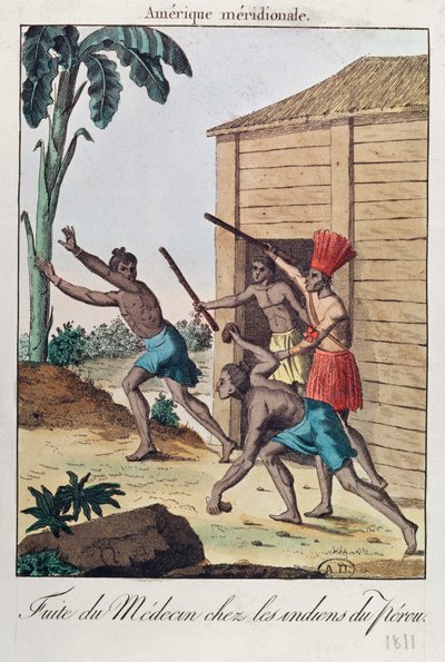Un médico huyendo de indios peruanos, 1811 de French School