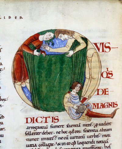 Un pañero decorando la miniatura "Q" de la "Moralia en Job" de Gregoire I dice el Grande o Diálogo (532-604) de French School