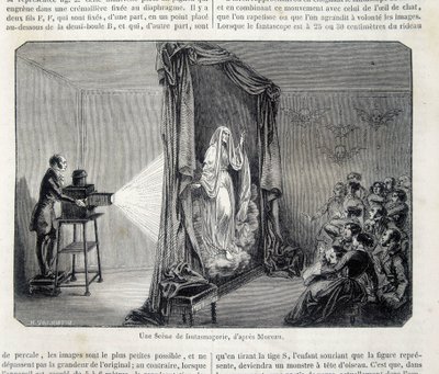 Escena de fantasmagoría por proyección - en "Tienda pintoresca" de French School