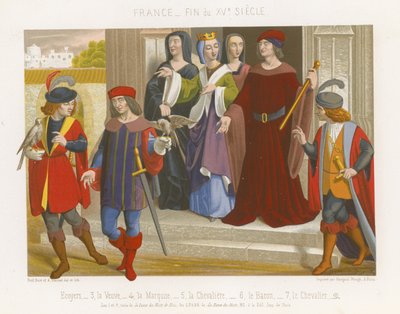 Un grupo de personas con modas del siglo XV de French School