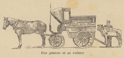 Una novilla siendo cargada en un carro (litografía) de French School