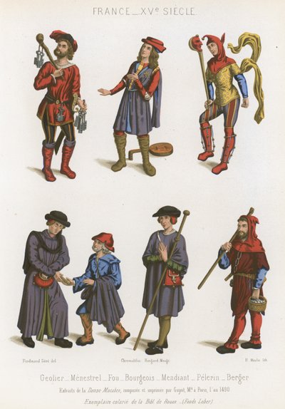 Un carcelero, un juglar, un tonto, burgueses, un mendigo, un peregrino y un pastor de French School