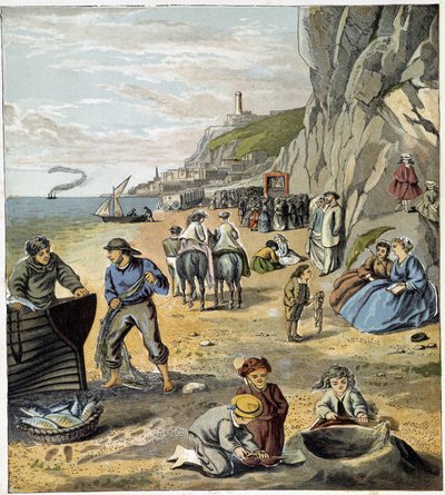 En la playa - en “Tienda de los niños pequeños: de vacaciones”, ed. Hachette, s.f., c. 1900 de French School