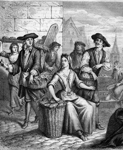 Una dama del mercado (una vendedora de pescado) en el siglo XVII. de French School