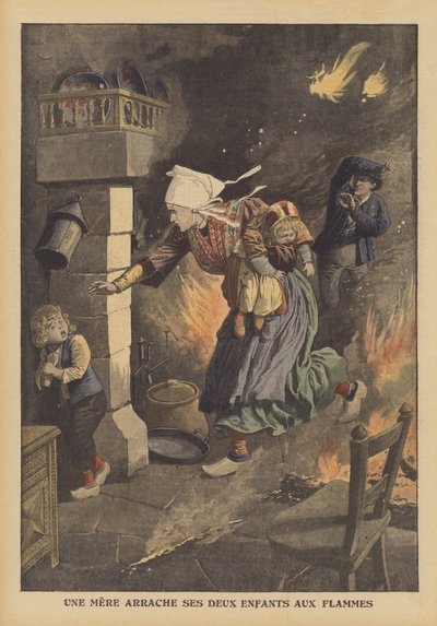 Una madre salvando a sus hijos de un incendio de French School