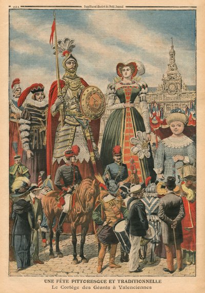 Una fiesta pintoresca y tradicional, la procesión de los Gigantes en Valenciennes, ilustración de 