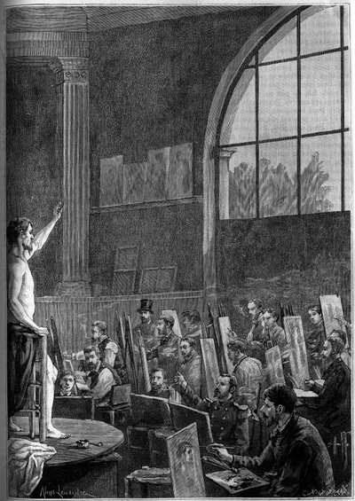 Una sesión de pose en un taller de artista en París. Grabado en el ilustre diario 