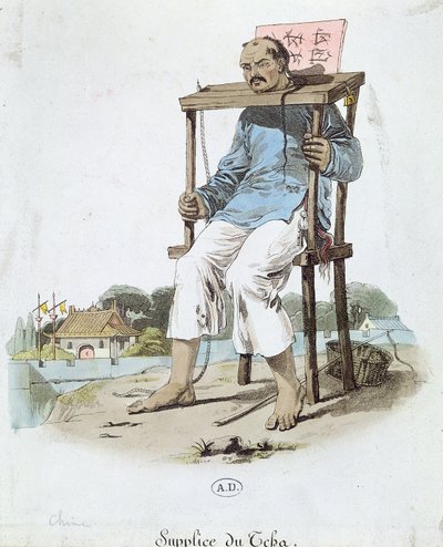 Un prisionero en el Cangue en China, c.1800 de French School