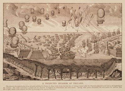 Una invasión proyectada de Inglaterra, reproducción de una impresión francesa de 1803 de French School