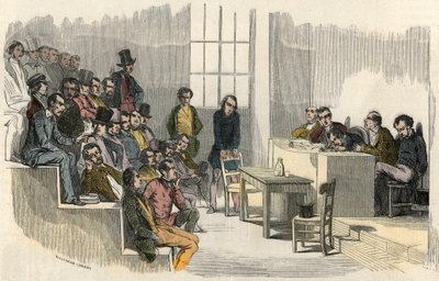 Una sesión del concurso de agregación en la Sorbona en París en el siglo XIX - Grabado en "Tableau-de-Paris" por Edmond Texier 1852 de French School