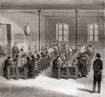 Una estación telegráfica en París, Francia c.1870, de Les Merveilles de la Science, publicado c.1870 (grabado) de French School