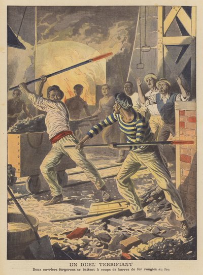 Un duelo terrorífico (litografía en color) de French School