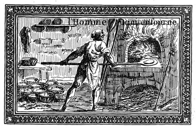 Viñeta que representa la fabricación del pan (grabado) de French School