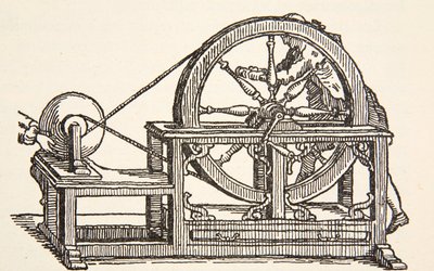 Máquina de electricidad de Abbe Nollet, 1746, copia de Boris Mestchersky (d.1957) ilustración de Histoire de la Nation Francaise, Sciences, Volúmenes I y II, por Gabriel Hanotaux (1853-1944), 1924 de French School