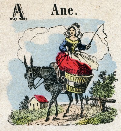 Abecedario. Letra A como Asno. Pequeño alfabeto enciclopédico, serie popular. Imagen de Epinal, finales del siglo XIX de French School