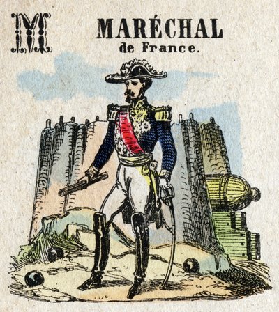 Abecedario. Letra M como Mariscal de Francia. Pequeño alfabeto enciclopédico, serie popular. Imagen de Epinal, finales del siglo XIX de French School