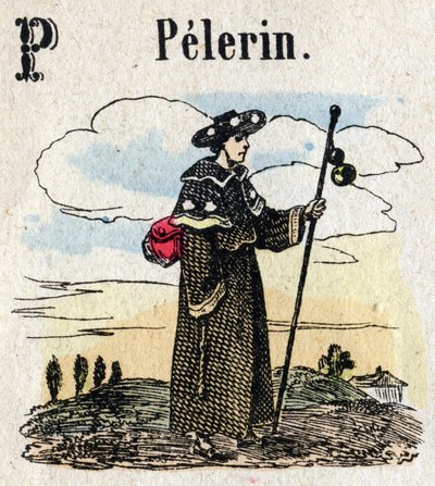 Abecedario. Letra P como Peregrino. Pequeño alfabeto enciclopédico, serie popular. Imagen de Epinal, finales del siglo XIX de French School
