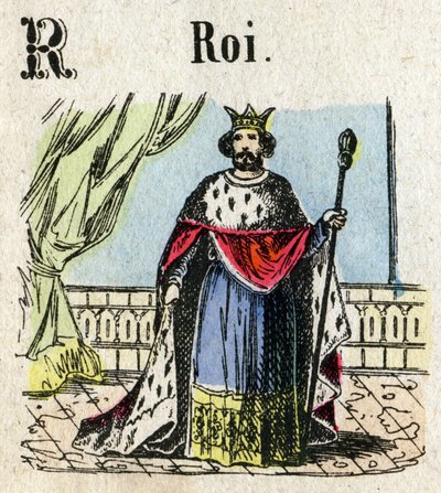 Abecedario. Letra R como Rey. Pequeño alfabeto enciclopédico, serie popular. Imagen de Epinal, finales del siglo XIX de French School